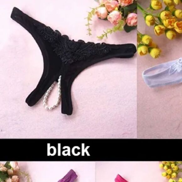 Black Open Panties with Faux Pearls - Picture 5 of 6